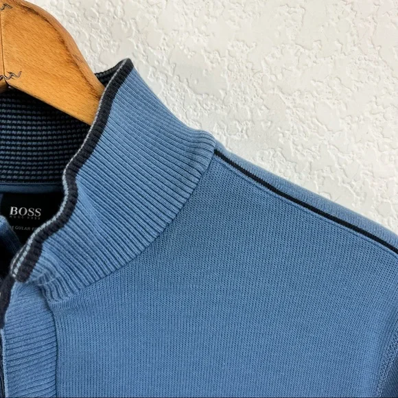 BOSS Hugo Boss Knit 1/4 Snap Contrast Pop Over Sweater - Picture 2 of 8